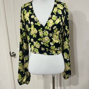 Mango Black and Yellow Floral Blouse